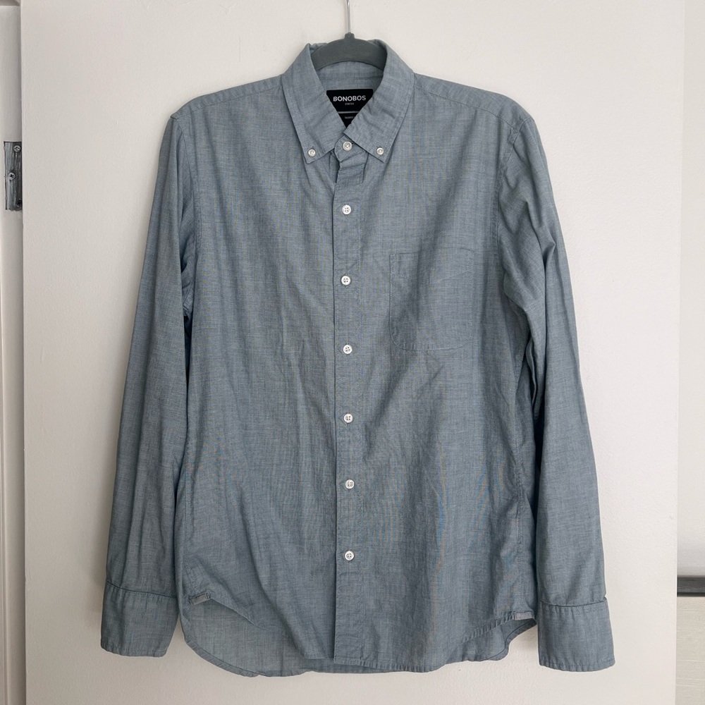 Bonobos Men’s M Tailored Fit Stretch Button Down Shirt - Blue/Greenish Gray